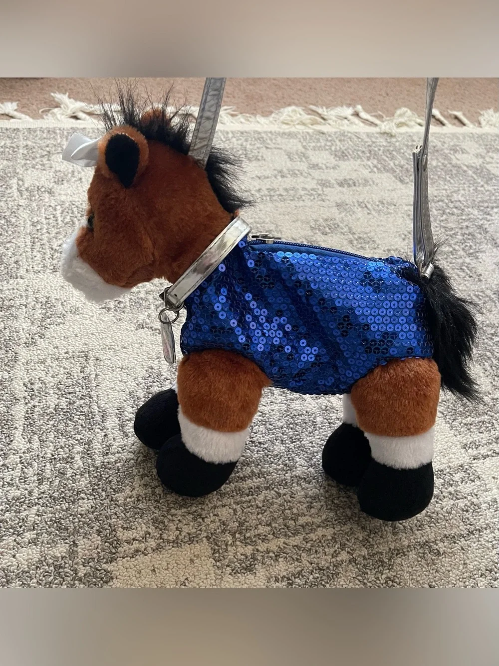 Rare Poochie & Co Girl's brown, blue, black/ Sequin Horse Shoulder Purse/Bag.